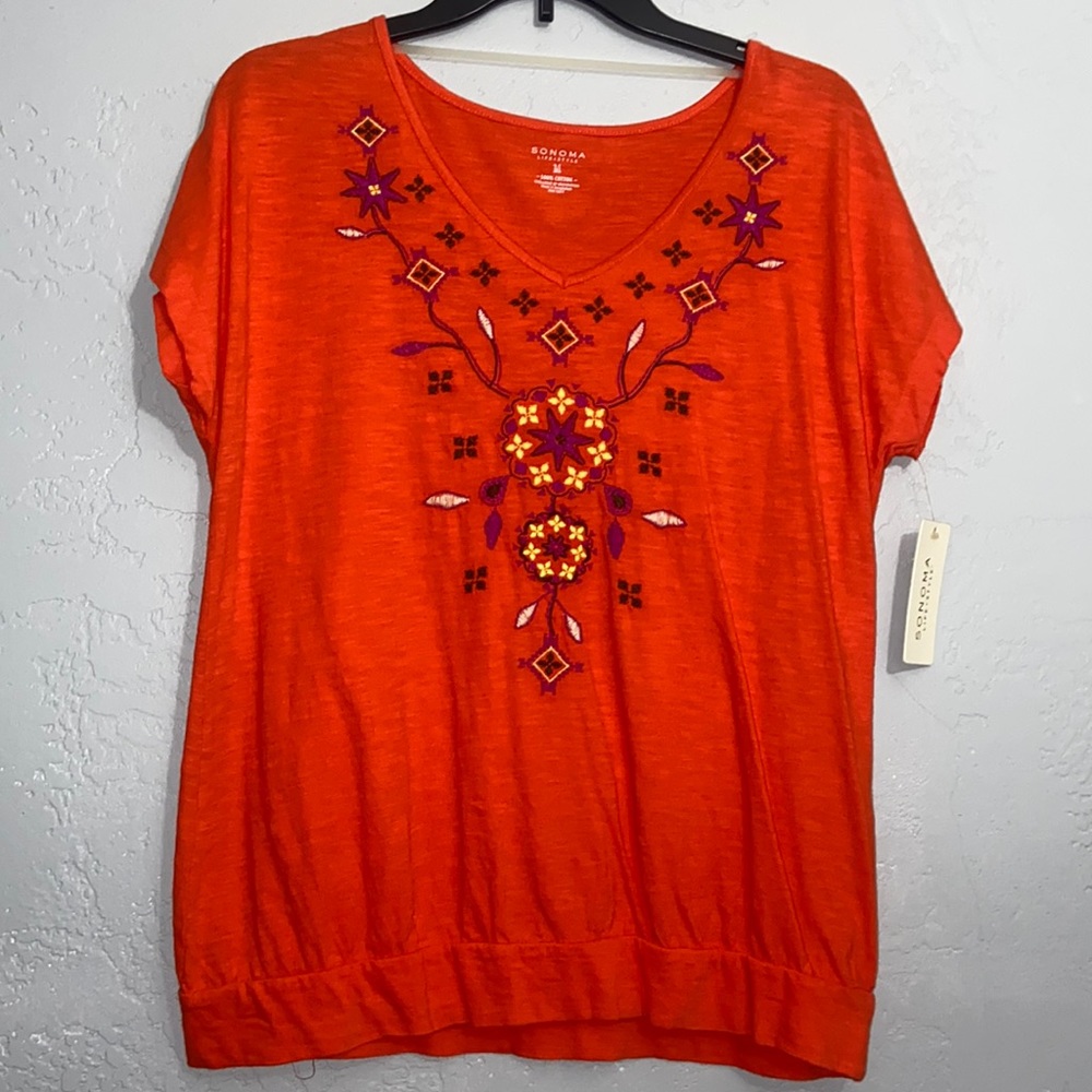 NWT Sonoma Life+Style Women’s Embroidered Fiesta Top Shirt Size Medium